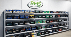 Portfólio de baterias automotivas em loja especializada