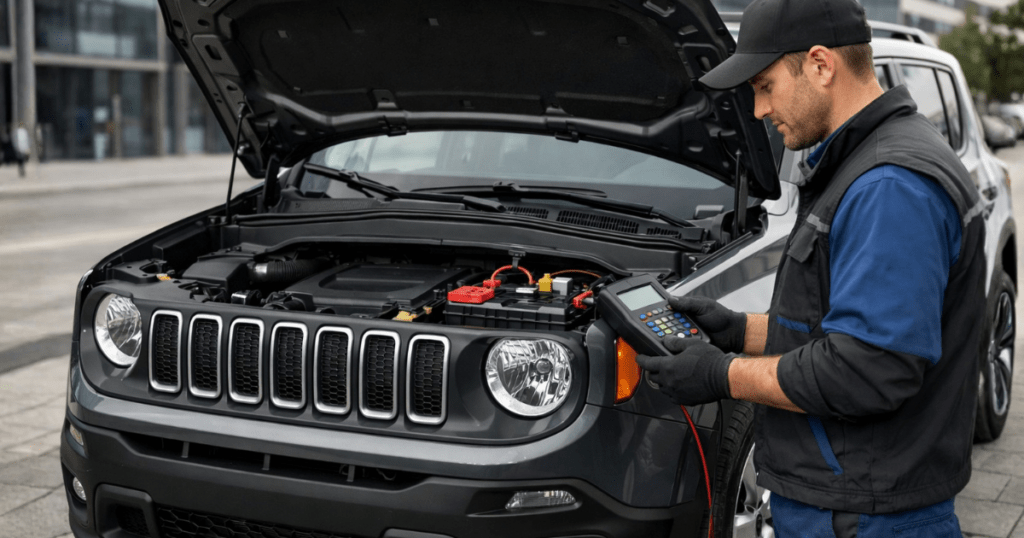 Profissional testando bateria em Jeep Renegade