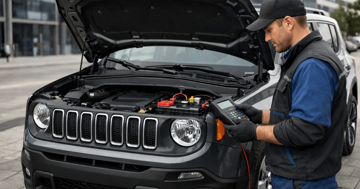 Profissional testando bateria em Jeep Renegade